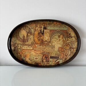 VTG Pier 1 Art Nouveau Serving Tray Wood Bar Cart Coffee Bar Gallery Wall